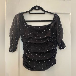 Anthropologie Ruched Polka Dot Blouse